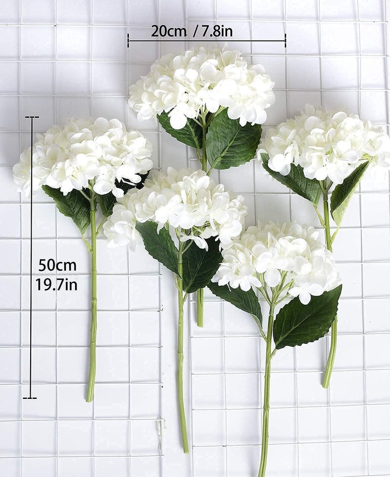 Partyjoy PARTY JOY 5PCS 15.4In Artificial Hydrangea Silk Flowers Bouquet Faux Hydrangea Stems for Wedding Centerpieces Home Decor (White, 5) - Image 3